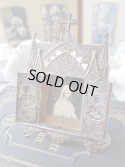 画像3: 【ゴシック聖堂ファサード風観音開き小祭壇スタンド】【イエスの御心聖母の御心】フランス・アンティーク＆ヴィンテージ聖品