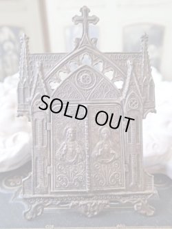 画像3: 【ゴシック聖堂ファサード風観音開き小祭壇スタンド】【イエスの御心聖母の御心】【ラゲの聖母】フランス・アンティーク＆ヴィンテージ聖品