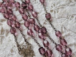画像10: 【花座付アメジストカラーカットガラス珠ロザリオ中】【総シルバーパーツ】フランス・アンティーク＆ヴィンテージロザリオ