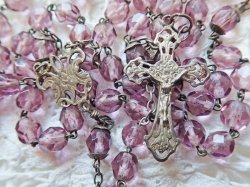 画像7: 【花座付アメジストカラーカットガラス珠ロザリオ中】【総シルバーパーツ】フランス・アンティーク＆ヴィンテージロザリオ
