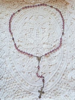 画像4: 【花座付アメジストカラーカットガラス珠ロザリオ中】【総シルバーパーツ】フランス・アンティーク＆ヴィンテージロザリオ