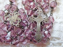 画像8: 【花座付アメジストカラーカットガラス珠ロザリオ中】【総シルバーパーツ】フランス・アンティーク＆ヴィンテージロザリオ