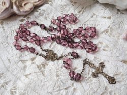 画像12: 【花座付アメジストカラーカットガラス珠ロザリオ中】【総シルバーパーツ】フランス・アンティーク＆ヴィンテージロザリオ