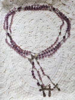 画像20: 【ライトアメジストカラーカットガラス珠ロザリオ大】【総シルバーパーツ】フランス・アンティーク＆ヴィンテージロザリオ