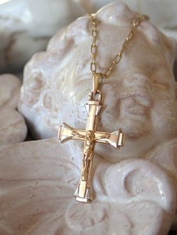 画像4: 【K18イエロー/ホワイトゴールドクロス】【アールデコ調クルシフィクス】【0.9g】フランス・アンティーク＆ヴィンテージクロス