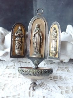 画像2: 【携帯用ミニ三連祭壇兼聖水盤】【ルルドの聖母/イエスの御心/聖アントニオ】フランス・アンティーク＆ヴィンテージ聖品