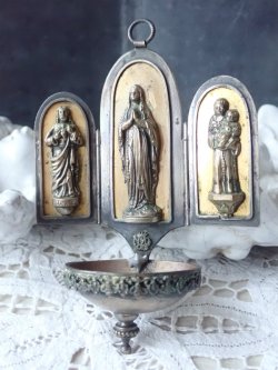 画像5: 【携帯用ミニ三連祭壇兼聖水盤】【ルルドの聖母/イエスの御心/聖アントニオ】フランス・アンティーク＆ヴィンテージ聖品