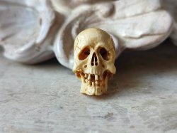 画像2: 【店主コレクション放出品6】数珠・ブレスレット用φ3mm横貫通穴あき髑髏【好々爺髑髏】牙製 髑髏作家服部・髑髏根付・提げ物・彫刻・その他髑髏作品