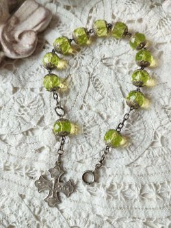 画像11: 【大粒ウランガラス珠の1連ロザリオブレスレット】【1900年代初頭】【総シルバーパーツ＆総花座付珠】フランス・アンティーク＆ヴィンテージロザリオ