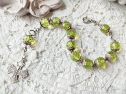 画像13: 【大粒ウランガラス珠の1連ロザリオブレスレット】【1900年代初頭】【総シルバーパーツ＆総花座付珠】フランス・アンティーク＆ヴィンテージロザリオ