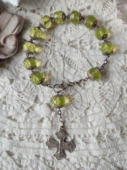 画像5: 【大粒ウランガラス珠の1連ロザリオブレスレット】【1900年代初頭】【総シルバーパーツ＆総花座付珠】フランス・アンティーク＆ヴィンテージロザリオ