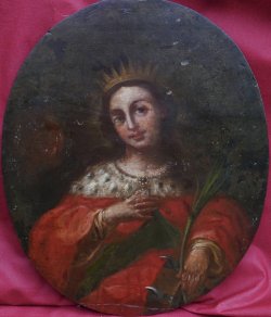 画像1: 19世紀　アレクサンドリアの聖カタリナ　板絵油彩画