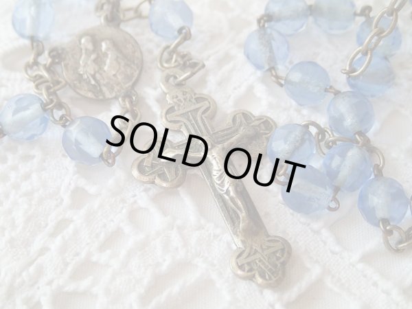 画像2: 【青色透明カットグラス珠】【クロスボトニー】イタリア・アンティーク＆ヴィンテージロザリオ (2)