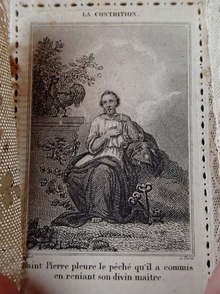 画像4: 【カニヴェ観音開きタイプ】【花束扉】【聖ペテロ】フランス・アンティーク＆ヴィンテージホーリーカード (4)