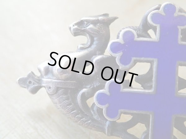 画像5: 【ブルーエナメルロレーヌ十字とグリフォンブローチ】フランス・アンティーク＆ヴィンテージ聖品 (5)