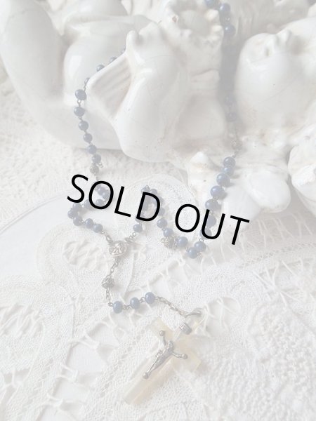 画像4: 【フィリグリー飾り珠と青色樹脂珠】【白蝶貝クロス】【シルバー頬杖天使メダイ】フランス・アンティーク&ヴィンテージロザリオ (4)