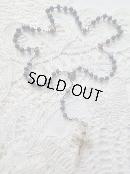 画像5: 【フィリグリー飾り珠と青色樹脂珠】【白蝶貝クロス】【シルバー頬杖天使メダイ】フランス・アンティーク&ヴィンテージロザリオ (5)