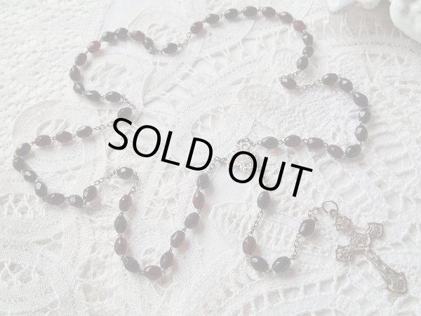 画像3: 【柘榴色カットガラス珠】【シルバー透かしクロスとセンターメダイ】フランス・アンティーク＆ヴィンテージロザリオ (3)