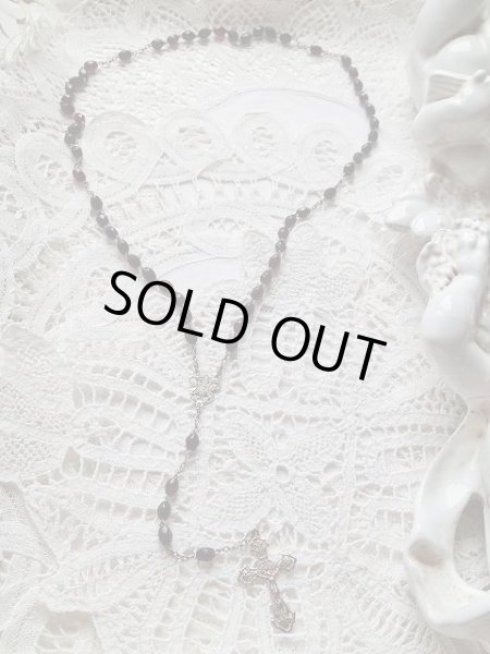 画像3: 【フィリグリー飾り珠と青色樹脂珠】【白蝶貝クロス】【シルバー頬杖天使メダイ】フランス・アンティーク&ヴィンテージロザリオ (3)