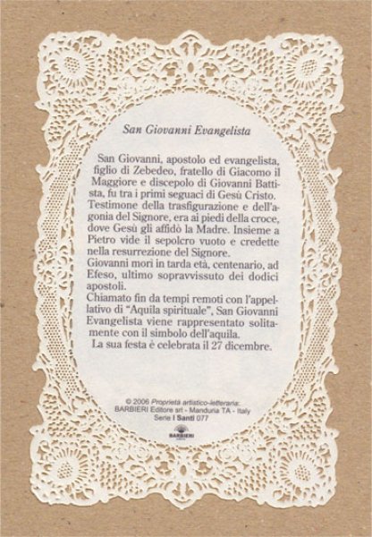 画像2: 【カニヴェ】【12使徒福音記者ヨハネとシンボルの鷲】イタリア・ヴィンテージホーリーカード (2)