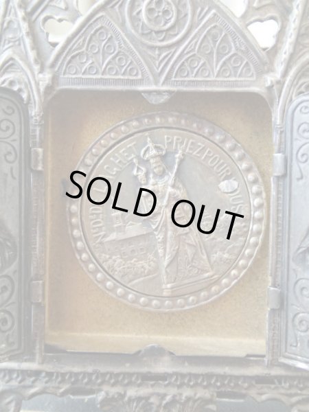 画像10: 【ゴシック聖堂ファサード風観音開き小祭壇スタンド】【イエスの御心聖母の御心】【ラゲの聖母】フランス・アンティーク＆ヴィンテージ聖品 (10)