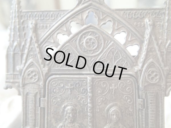 画像6: 【ゴシック聖堂ファサード風観音開き小祭壇スタンド】【イエスの御心聖母の御心】【ラゲの聖母】フランス・アンティーク＆ヴィンテージ聖品 (6)