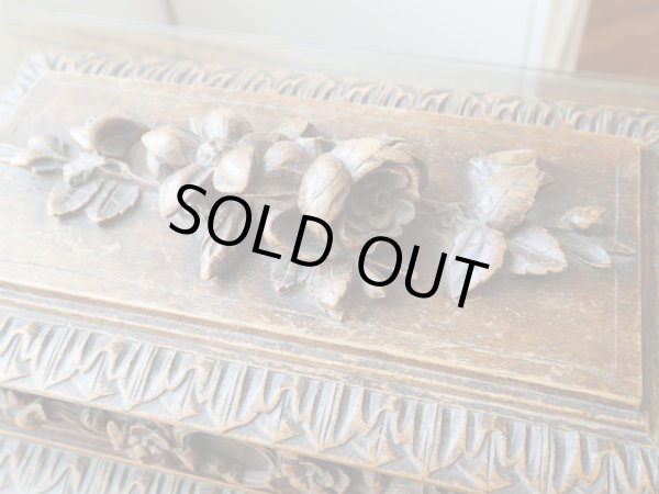 画像8: 【ブラックフォレストスタイル立体花彫刻木製ジュエリーボックス】【1900年初期】フランス・アンティーク＆ヴィンテージ品 (8)