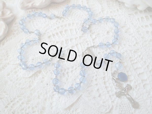 画像2: 【ブルーカットガラス珠シルバー製パーツ】【Karo作】【エナメルメダイ付き】フランス・アンティーク＆ヴィンテージロザリオ (2)