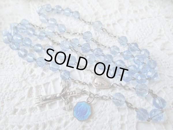 画像7: 【ブルーカットガラス珠シルバー製パーツ】【Karo作】【エナメルメダイ付き】フランス・アンティーク＆ヴィンテージロザリオ (7)