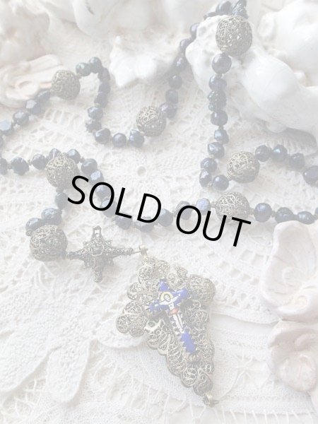 画像1: 【聖遺物が納められたフィリグリーロザリオ】【淡水ブラックパール】ドイツ・アンティーク＆ヴィンテージ聖品 (1)