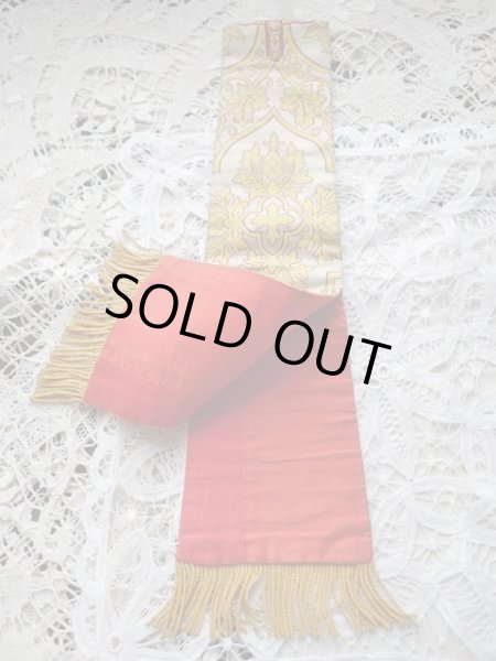 画像4: 【聖職者祭服関連品】【司祭が実際に使用していたマニプル・白と金アラベスク柄】ドイツ・アンティーク＆ヴィンテージ聖品 (4)