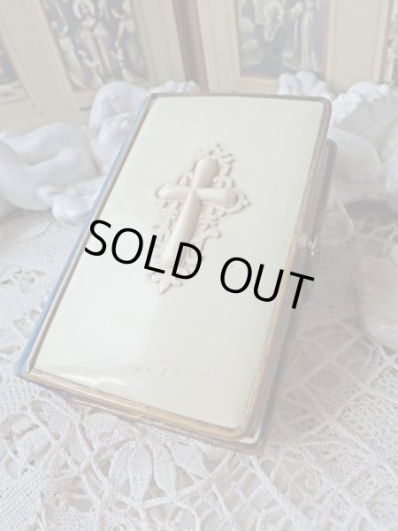 画像4:  【象牙風セルロイド透かしクロスとターコイズブルーベルベット装丁】【1878年】ドイツ・アンティーク＆ヴィンテージ聖品 (4)