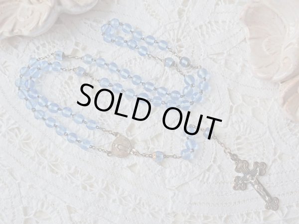 画像3: 【ブルーカットガラス珠一部花座付】【パーツは全てシルバー製ロザリオ小】【キリストアトリビュートクロス】フランス・アンティーク＆ヴィンテージロザリオ (3)