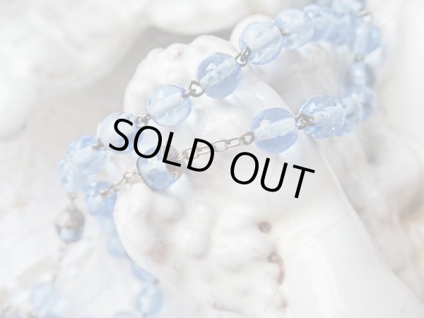 画像4: 【ブルーカットガラス珠一部花座付】【パーツは全てシルバー製ロザリオ小】【キリストアトリビュートクロス】フランス・アンティーク＆ヴィンテージロザリオ (4)