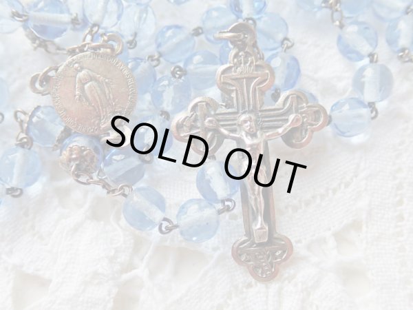 画像5: 【ブルーカットガラス珠一部花座付】【パーツは全てシルバー製ロザリオ小】【キリストアトリビュートクロス】フランス・アンティーク＆ヴィンテージロザリオ (5)