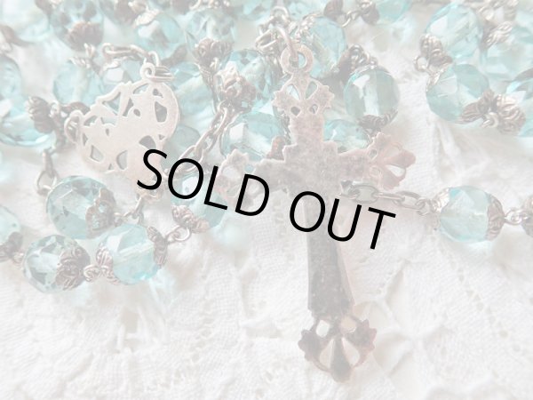 画像6: 【総花座大粒アクアマリン色カットガラス珠ロザリオ】【総シルバーパーツ】【百合の意匠】フランス・アンティーク＆ヴィンテージロザリオ (6)