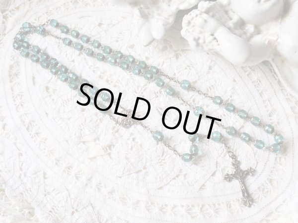 画像4: 【総花座大粒アクアマリン色カットガラス珠ロザリオ】【総シルバーパーツ】【百合の意匠】フランス・アンティーク＆ヴィンテージロザリオ (4)