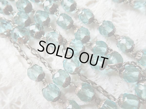 画像10: 【総花座大粒アクアマリン色カットガラス珠ロザリオ】【総シルバーパーツ】【百合の意匠】フランス・アンティーク＆ヴィンテージロザリオ (10)