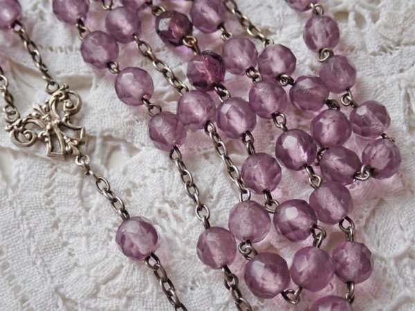 画像13: 【ライトアメジストカラーカットガラス珠ロザリオ大】【総シルバーパーツ】フランス・アンティーク＆ヴィンテージロザリオ (13)