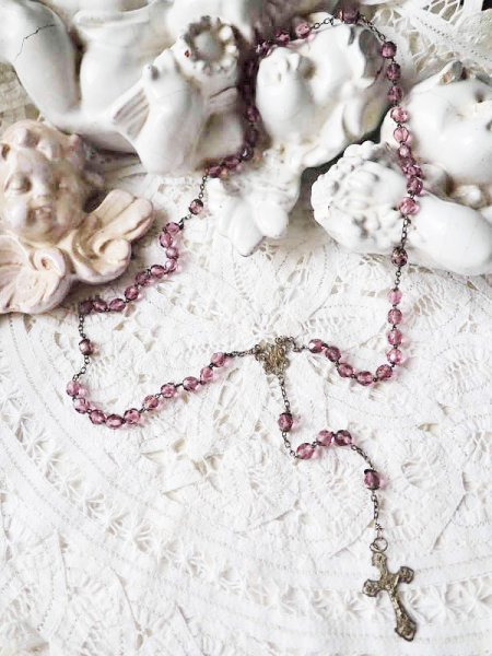画像3: 【花座付アメジストカラーカットガラス珠ロザリオ中】【総シルバーパーツ】フランス・アンティーク＆ヴィンテージロザリオ (3)