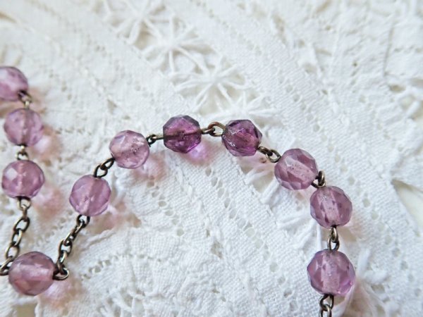 画像8: 【ライトアメジストカラーカットガラス珠ロザリオ大】【総シルバーパーツ】フランス・アンティーク＆ヴィンテージロザリオ (8)