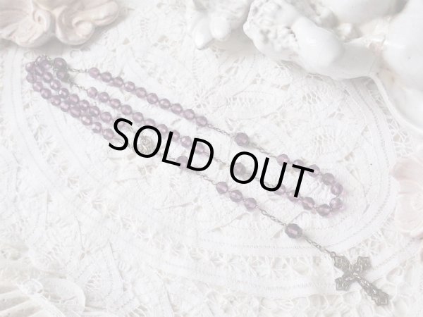 画像7: 【花座付アメジストカラーカットガラス珠ロザリオ大】【総シルバーパーツ】フランス・アンティーク＆ヴィンテージロザリオ (7)