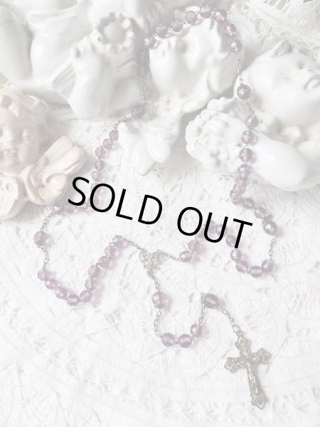 画像3: 【花座付アメジストカラーカットガラス珠ロザリオ大】【総シルバーパーツ】フランス・アンティーク＆ヴィンテージロザリオ (3)