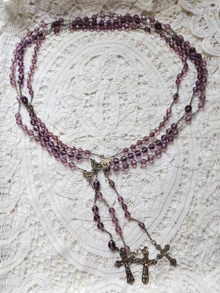 画像20: 【ライトアメジストカラーカットガラス珠ロザリオ大】【総シルバーパーツ】フランス・アンティーク＆ヴィンテージロザリオ (20)