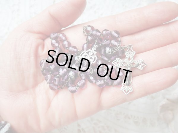 画像14: 【花座付アメジストカラーカットガラス珠ロザリオ大】【総シルバーパーツ】フランス・アンティーク＆ヴィンテージロザリオ (14)