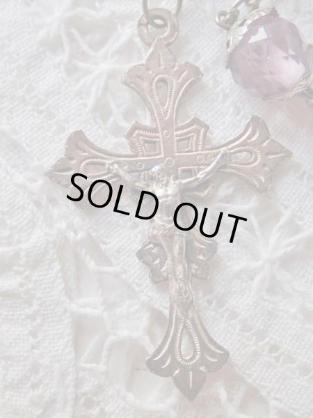 画像13: 【花座付ライトアメジストカラーカットガラス大珠ロザリオ】【総シルバーパーツ】フランス・アンティーク＆ヴィンテージロザリオ (13)