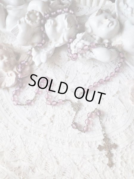 画像3: 【花座付ライトアメジストカラーカットガラス大珠ロザリオ】【総シルバーパーツ】フランス・アンティーク＆ヴィンテージロザリオ (3)