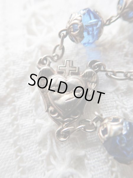 画像8: 【総花座濃ブルーカットガラス珠ロザリオ】【総シルバーパーツ】フランス・アンティーク＆ヴィンテージロザリオ (8)