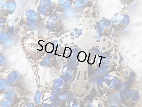 画像7: 【総花座濃ブルーカットガラス珠ロザリオ】【総シルバーパーツ】フランス・アンティーク＆ヴィンテージロザリオ (7)