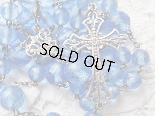 画像7: 【ブルーカットガラス大珠ロザリオ】【総シルバーパーツ】フランス・アンティーク＆ヴィンテージロザリオ (7)